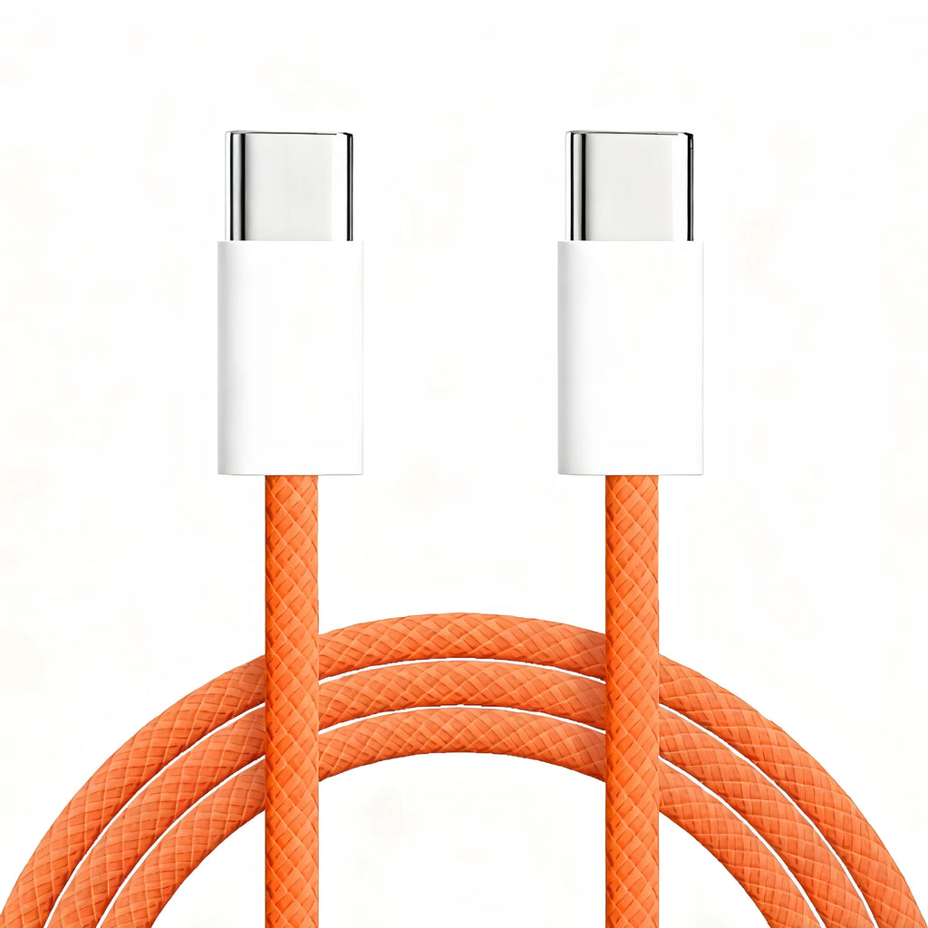 Câble USB C vers USB C 60W PD Charge Rapide Tressé en Nylon Orange Câble de Charge Type C pour MacBook, iPad, Samsung