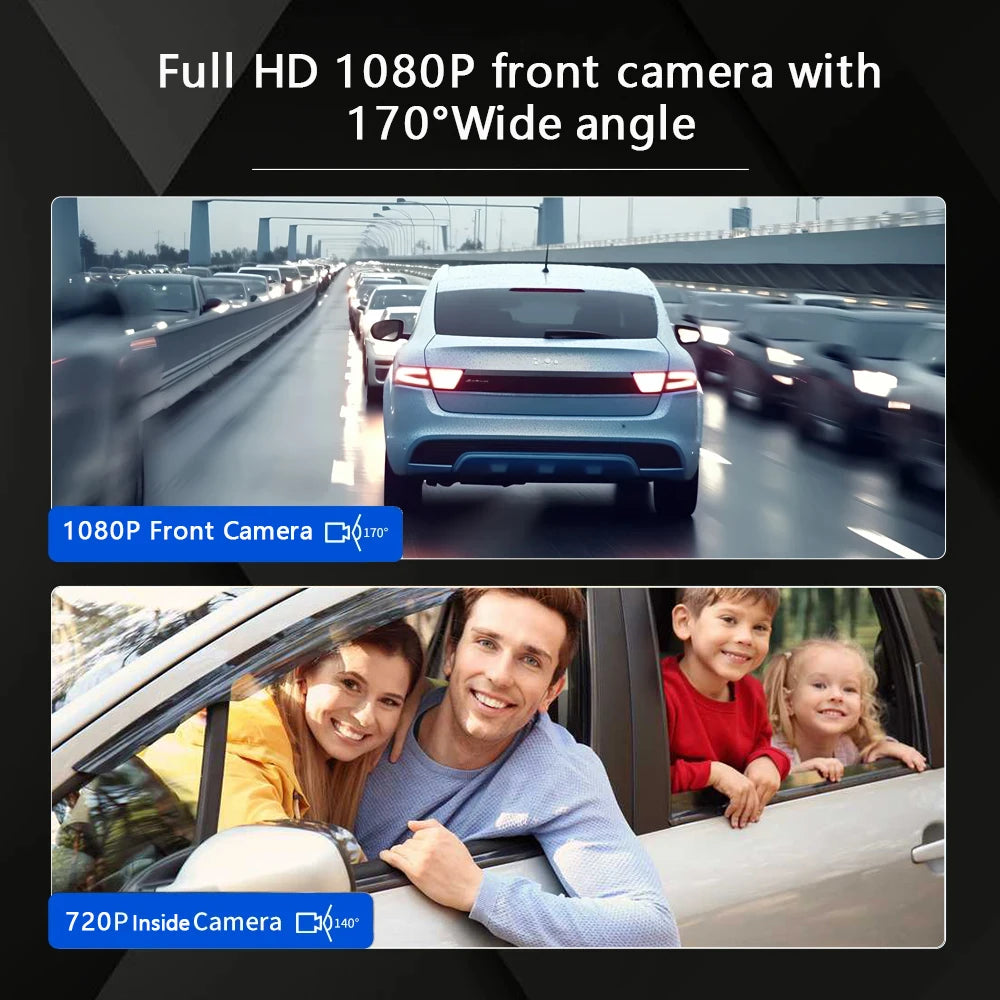 1080P Dual Lens Dash Cam With WiFi, Interior IR Camera & Parking Monitor