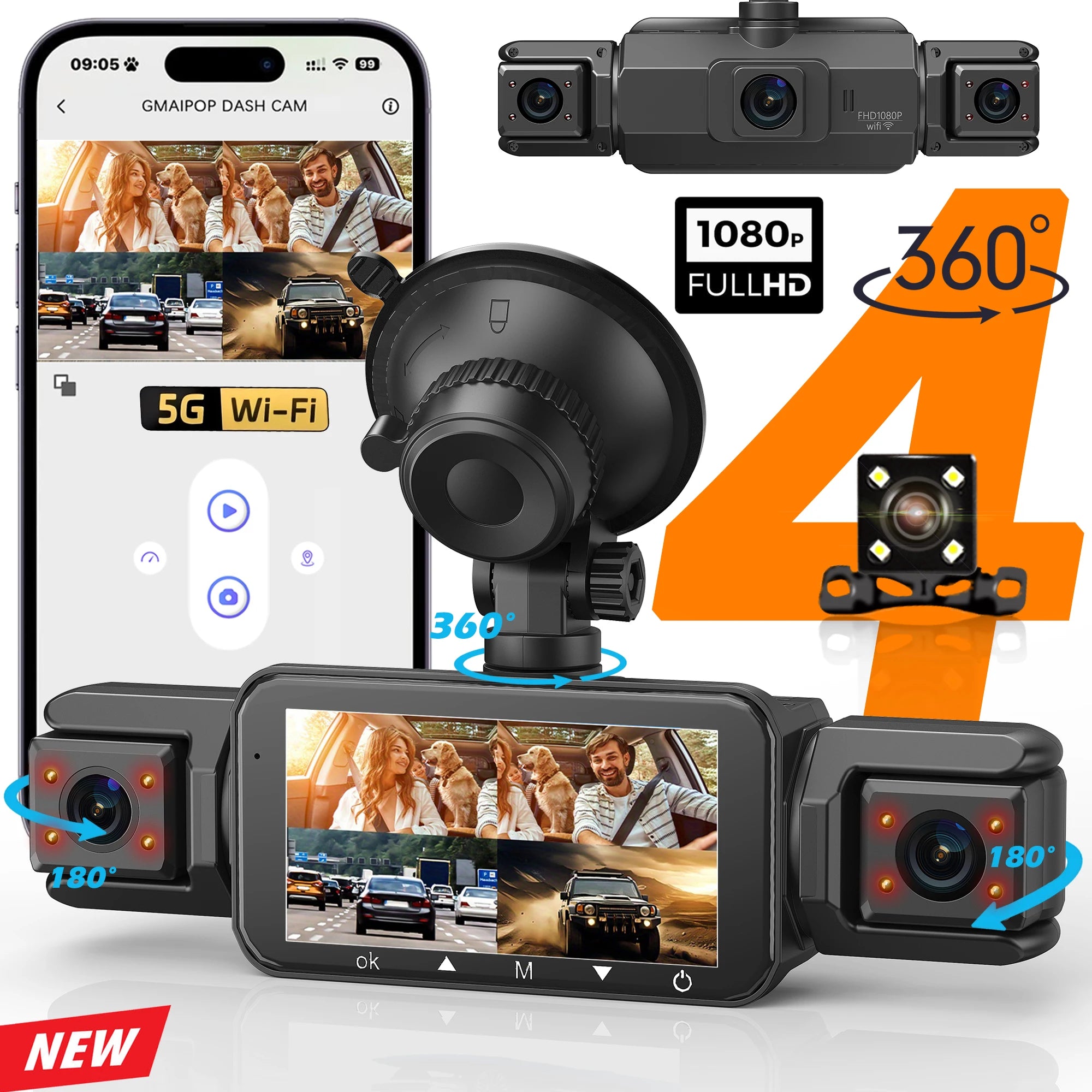 4-Channel Car Dash Cam with Night Vision