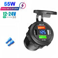 Waterproof 4 Port Car Charger Socket With Voltmeter, Dual Type C And Dual USB Fast Charging 12V 24V