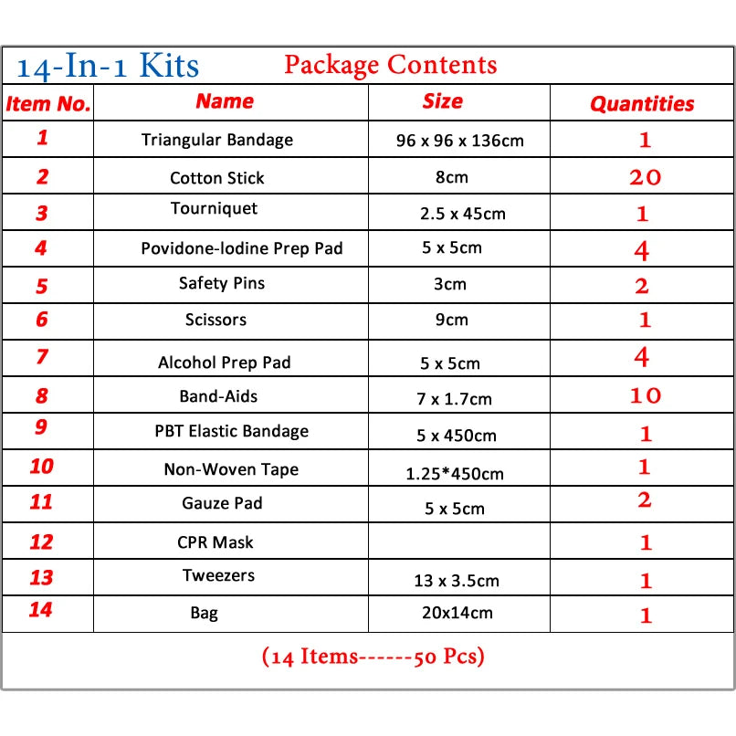 50pcs Car Emergency First Aid Kit for Travel & Family