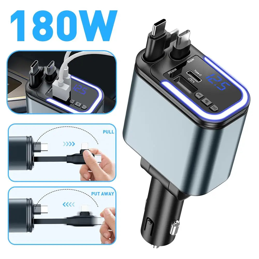 Retractable car charger product features and connections