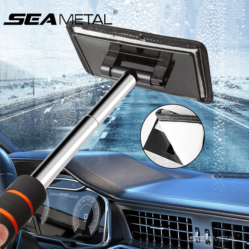 Brosse télescopique de nettoyage de pare-brise - Outil de désembuage pour vitres de voiture à long manche