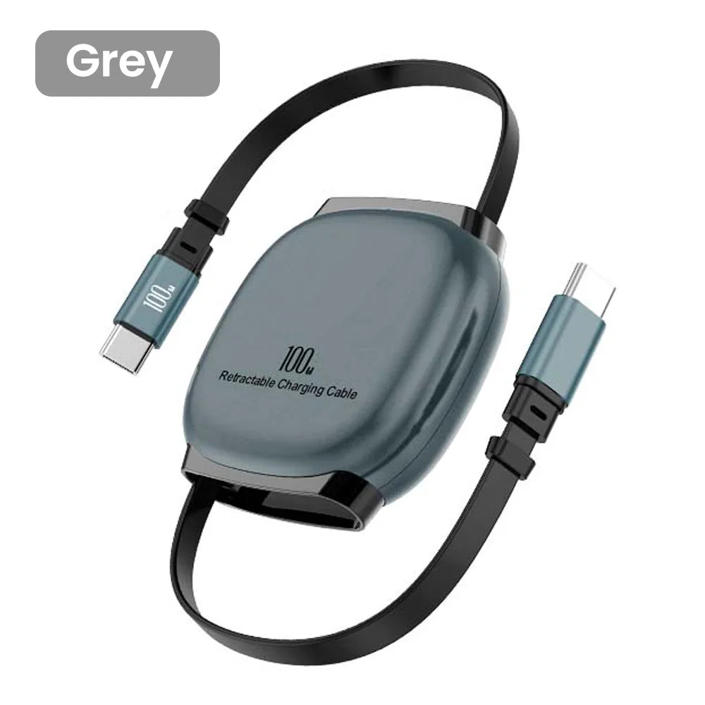 Câble USB-C vers USB-C 100 W pour iPhone 16, 15 Plus et Pro Max. Câble rétractable pour MacBook et iPad. Chargeur rapide et transfert de données.