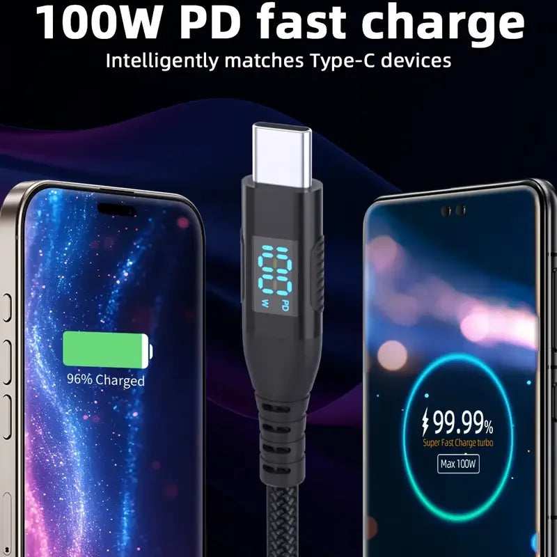 1 m, 2 m, 3 m USB-C-auf-Typ-C-Schnellladekabel, nylonummantelt, max. 5 A, Schnellladung für iPhone 15, 16 und Android-Geräte