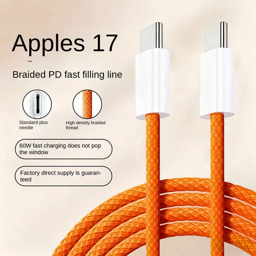 60W USB-C Cable Nylon Braided — PD Fast Charging, MacBook, iPad, Samsung