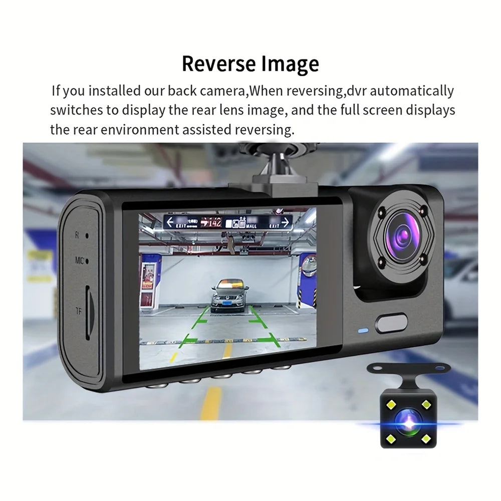 3-Camera Dash Cam 1080P with IR Night Vision & 2" Screen