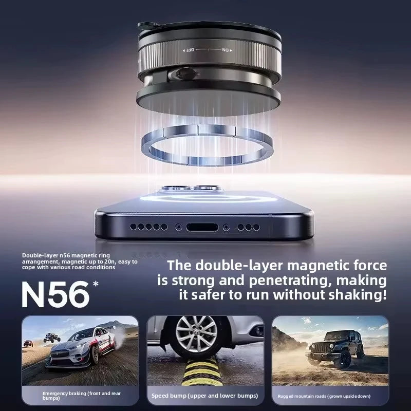 Support magnétique pour téléphone de voiture, rotatif à 360°, pliable et réglable, compatible avec iPhone et autres téléphones.