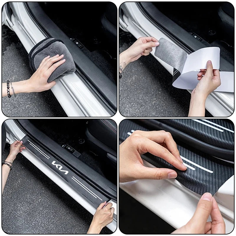 Carbon Fiber Door Sill Protector Stickers for Kia - Sportage, Seltos, Sorento, Carnival, Ceed, Rio