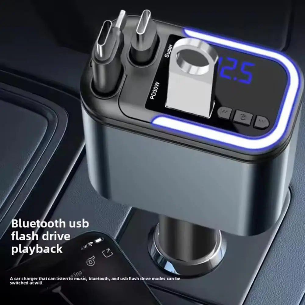 5-in-1 vehicle charger with built-in retractable cable