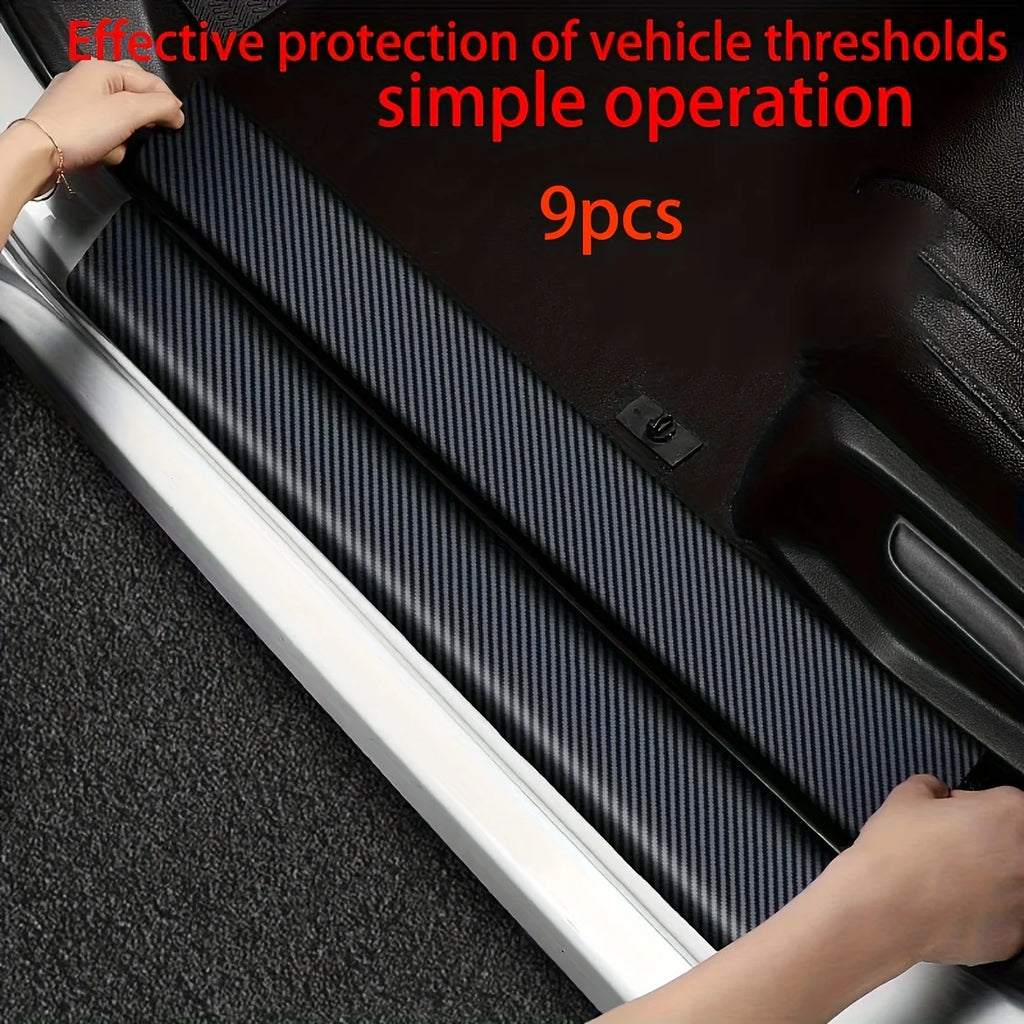 9-Piece Carbon Fiber Door Sill Protectors - Premium Vinyl Wrap Stickers for Maximum Protection