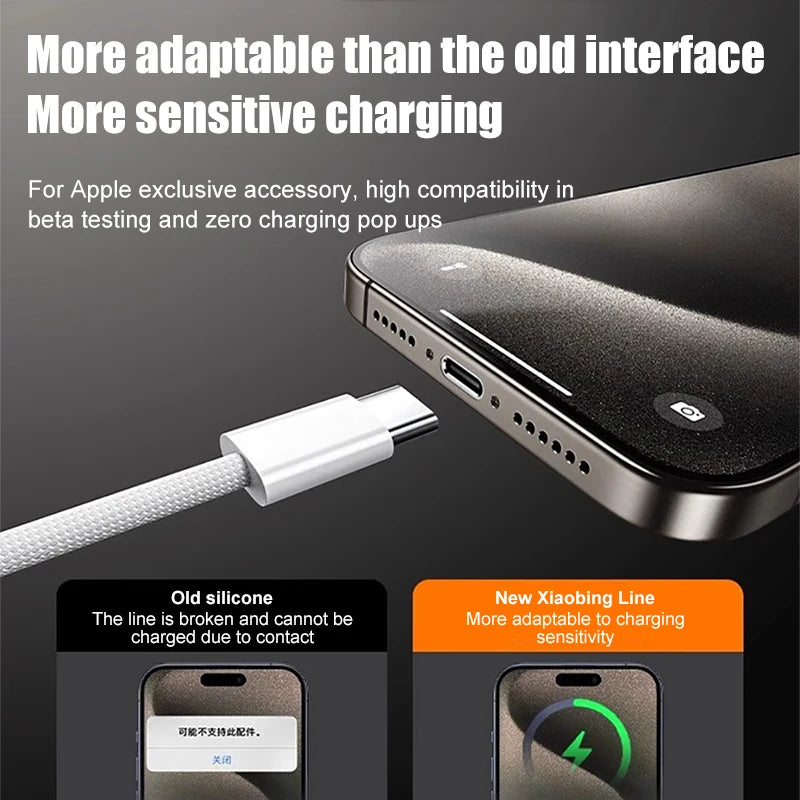 60W USB C Phone Cable For iPhone 16 15 17 Pro Max 17 Air Plus Fast Charging Type-C Charge Braided Cables USB to Type C Data Line