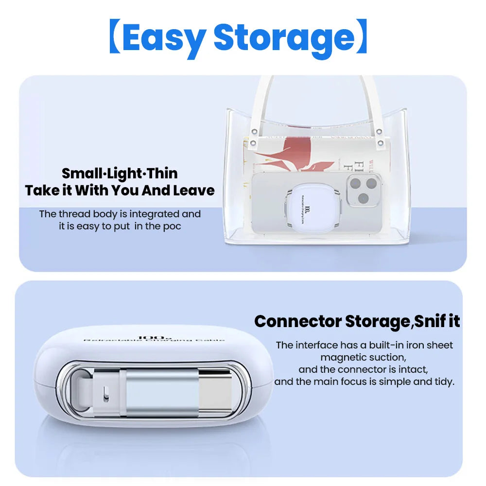 Câble USB-C vers USB-C 100 W pour iPhone 16, 15 Plus et Pro Max. Câble rétractable pour MacBook et iPad. Chargeur rapide et transfert de données.