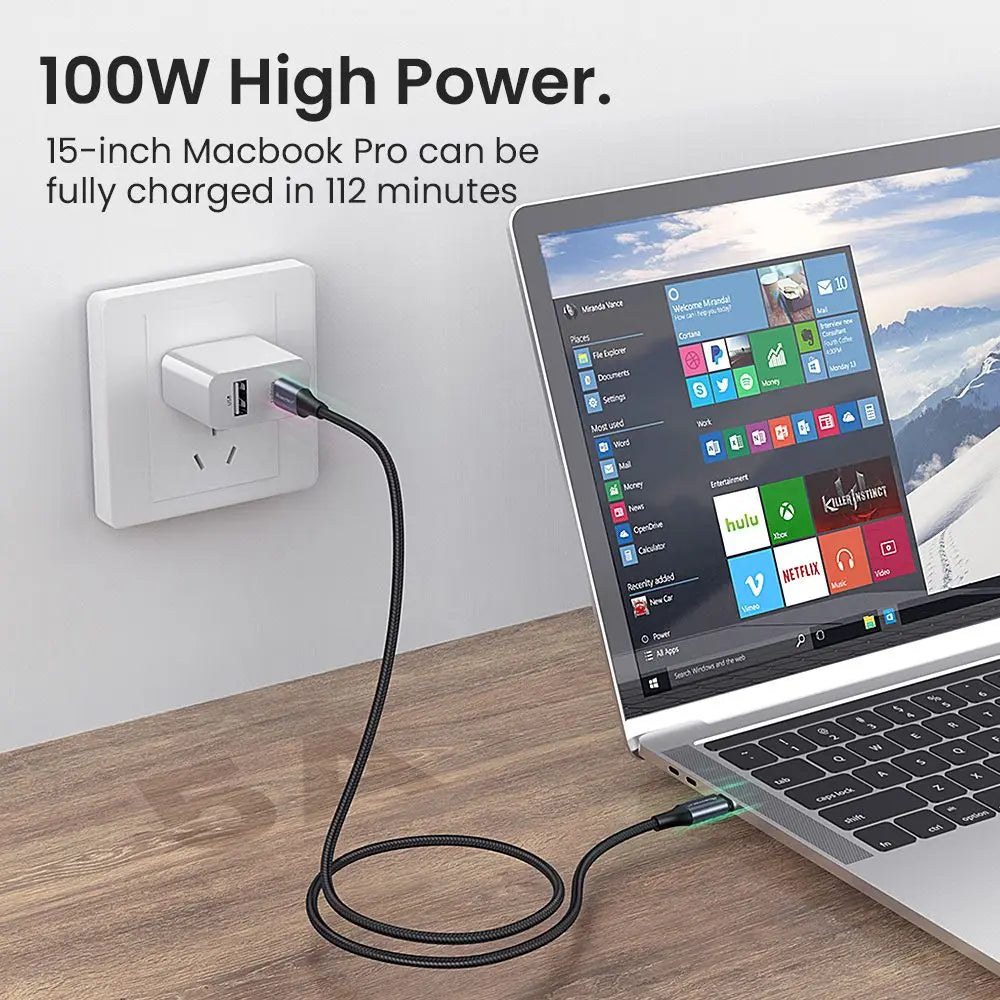 Câble USB-C vers USB Type-C pour téléphone portable, charge rapide PD 100 W, Quick Charge 4.0, fil coudé à 90°, longueur 0,5 m/1 m/2 m