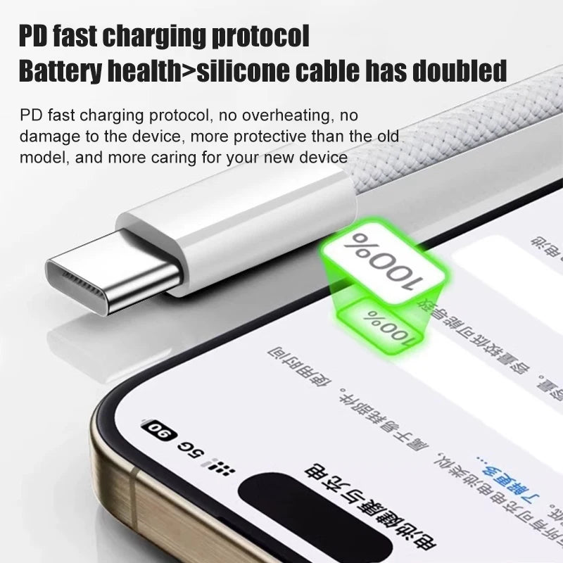 60-W-USB-C-Ladekabel für iPhone 16, 15, 17 Pro Max, 17 Air Plus – Schnellladefunktion, Typ-C-Ladekabel, geflochtenes Kabel, USB-zu-Typ-C-Datenkabel