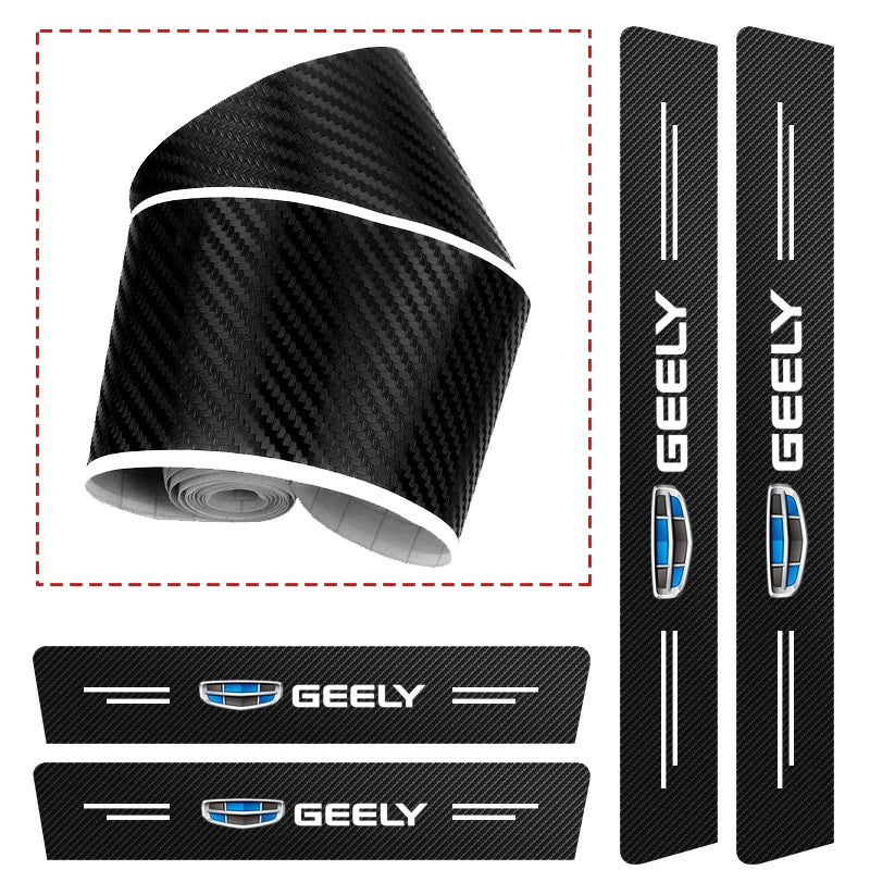 1/4/5Pcs Leather Car Door Sill Protector Carbon Fiber Sill Strip For Geely Coolray Geometry GX3 Emgrand EC7 Binray Panda Tugella