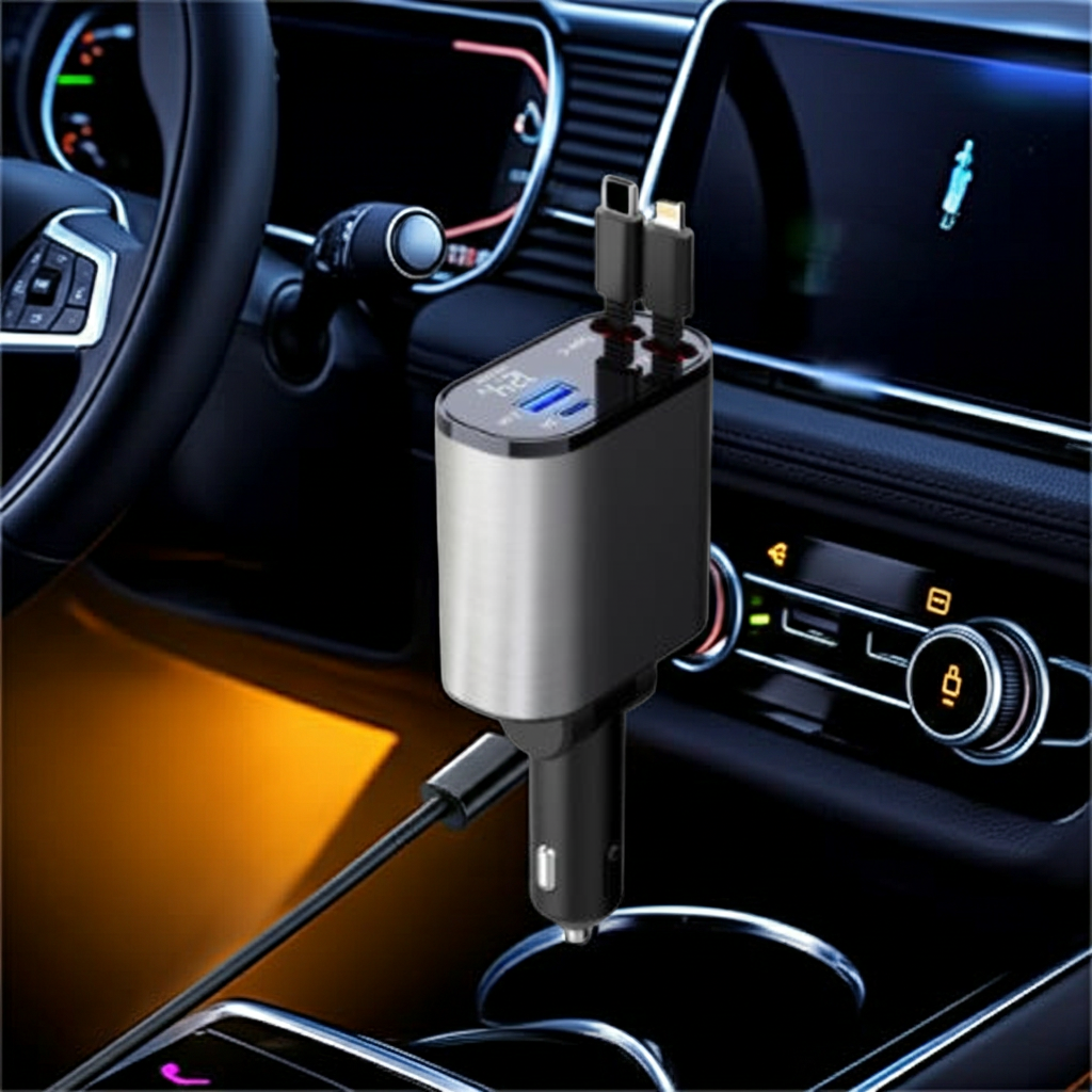 100W Metal Car Charger — USB & Type-C Fast Charging Adapter