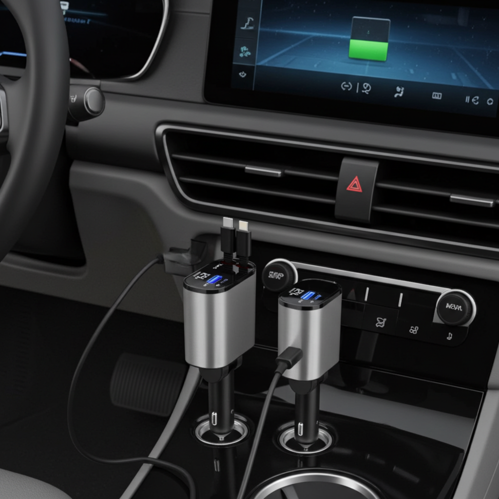 100W Metal Car Charger — USB & Type-C Fast Charging Adapter